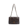 Deep brown quilted crossbody bag with gold chain strap and vintage circular buckle - Brown