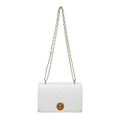 White quilted crossbody bag with gold chain strap and circular twist lock closure - White