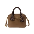 Borsa tote vintage marrone scuro con manico in foulard e tracolla in pelle - Cachi