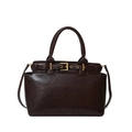 Borsa Boston retrò marrone scuro con fibbia dorata e tracolla regolabile rimovibile - Marrone