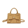 Elegant khaki bow handbag with heart rhinestone and pleated texture for women - Brown