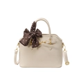 Elegante borsa a mano bianco crema in ecopelle con nastro decorativo a pois vintage - Bianco Sporco