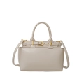 Elegante borsa tote in pelle crema con fibbia dorata e tracolla rimovibile - Bianco