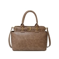 Borsa tote marrone vintage testurizzata con fibbia dorata e tracolla regolabile - Cachi