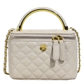 Borsa a scatola trapuntata beige con manico dorato e logo camelia su tracolla a catena - Albicocca