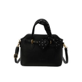 Black litchi grain shell bag with polka dot scarf handle and adjustable strap - Black
