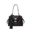Dettaglio della borsa a spalla in pelle nera con chiusure dorate e trama vintage - Piccolo / Nero