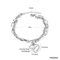 Details des silbernen Edelstahl Doppelarmbandes mit Herzschloss und Größenangaben - Silber
