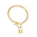 Golden stainless steel toggle clasp bracelet with heart padlock charm in chic cable chain style - Gold Toggle Padlock Pendant (BR238201G)
