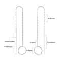 Silver stainless steel tassel threader earrings with antiallergic long chain design - Silver Circular Ring Style (EA531201S)