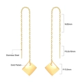 Minimalist gold plated stainless steel long tassel chain earrings with square pendants - Gold Square Pendant Style (EA526601G)