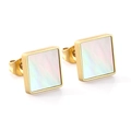 Boucles d'oreilles carrées en nacre avec monture en métal doré et fini nacré - Carré Nacre Blanche 14K (EA53820AK)