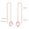 Rose gold long tassel earring in stainless steel with a round white gemstone charm - Rose Gold Shell Round Pendant Style (EA532008R)