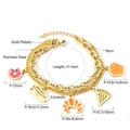Detail view showing gold plated stainless steel food charms and dimensions on double chain - Gold Cartoon Food Charms Style (BR24230MG)