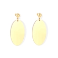 Macro detail of glossy gold oval drop earrings with polished stainless steel surface - Oval Shape (EA546001G)
