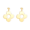 Detailed view of polished gold clover drop earrings with a sleek minimalist cutout design - Hollow Clover Shape (EA546101G)