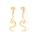Macro detail of gold snake-shaped drop earrings with polished wavy metal finish - Snake Shape (EA546301G)