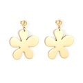 Detailed view of golden flower earrings with matte finish and sphere stud fastener - Five-petal Flower Shape (EA547601G)