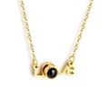 Golden necklace featuring a LOVE pendant with a circular black polished gemstone accent - LOVE Letter Style (NE234901) / Gold