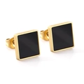 Boucles d'oreilles carrées dorées avec insert noir chic et fermoirs papillon - Carré Nacre Noire 14K (EA53820BK)