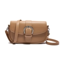 Retro camel saddle bag for women with silver D-buckle and adjustable shoulder strap - Khaki