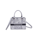 Grey embroidered tote bag with Fashion logo strap and leather handles for women - Silver