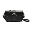 Classic black saddle bag in glossy leather with silver horseshoe buckle and adjustable strap - Black