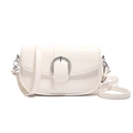 Chic cream white PU leather saddle bag with silver horse-shoe buckle and shoulder strap - White
