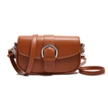 Chic caramel brown saddle bag in grainy faux leather with silver horseshoe buckle - Brown