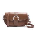 Vintage dark brown saddle bag with silver horseshoe buckle and adjustable leather strap - Coffee