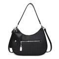 Minimalist black woven hobo bag with silver zipper and detachable coin purse accessory - Black