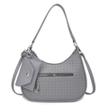 Grey woven hobo bag with matching triangle pouch and detachable shoulder strap - Gray