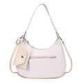 Minimalist light pink woven hobo bag with adjustable strap and small coin purse charm - White
