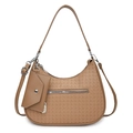 Hellbraune Mondtasche mit Webmuster für Damen und passender abnehmbarer kleiner Tasche - Khaki