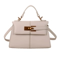 Borsa a mano a trapezio in pelle martellata crema con chiusura a scatto dorata - Beige