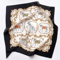 Detail of silk square scarf featuring equestrian horse motifs and baroque patterns - Black Border