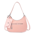 Rosafarbene gewebte PU-Halbmondtasche mit passendem Mini-Beutel und Metall-Zipper - Rosa