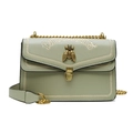 Sage green crossbody square bag with gold bee buckle and Fabulous embroidery detail - Green