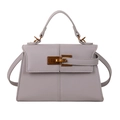 Borsa a mano trapezoidale in morbida pelle lavanda con chiusura dorata lucida - Grigio Beige