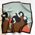 Carré en soie vert menthe avec illustration pied-de-poule sur un blazer clair - Vert Eau (Figures d'Illustration)