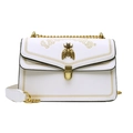 White embroidered crossbody bag with golden bee clasp and chain strap detail - White