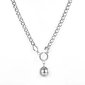Silver stainless steel chunky chain necklace with a polished large metal ball pendant - Minimalist Metal Ball Pendant (NE280301S) / Silver