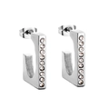 Minimalist C-shaped stainless steel earrings with sparkling geometric row diamonds - Silver (EA313502S)