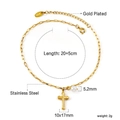 Detail showing gold plated stainless steel anklet with cross pendant and pearl charm - Single Cross (AN11640AG)