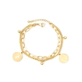 Golden double-layer geometric bracelet with Elizabeth II coin charms and metal beads - Gold Double Coin (BR233901G)