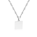 Close-up of square stainless steel pendant with polished finish on a silver cable chain - Square Shape (NE108601S) / Steel