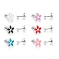 Orecchini a margherita in sei colori con retro piatto in acciaio inossidabile - Stile Fiore a Cinque Petali (EA61790MS) / Argento