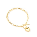 18K gold-plated paperclip chain bracelet with a heart pendant and toggle clasp - Gold Heart Pendant (BR236201G)
