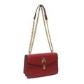 Red crocodile texture shoulder bag with golden bee clasp and elegant chain strap - Red