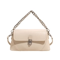 Borsa a catena in pelle beige con dettagli argentati e design minimalista con patta - Bianco Sporco